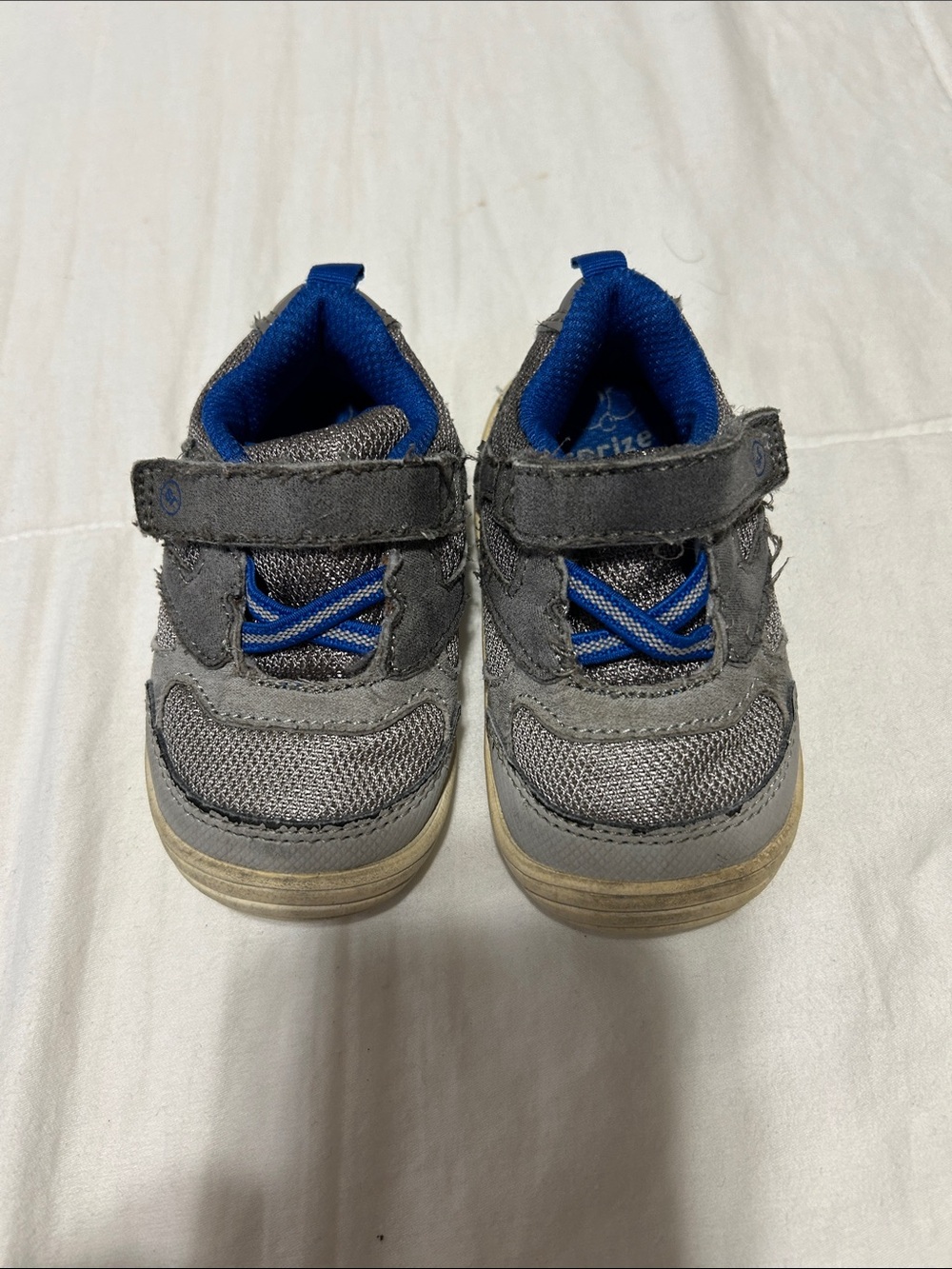 Stride Rite Gray and Blue Velcro Toddler Sneakers, 4M.